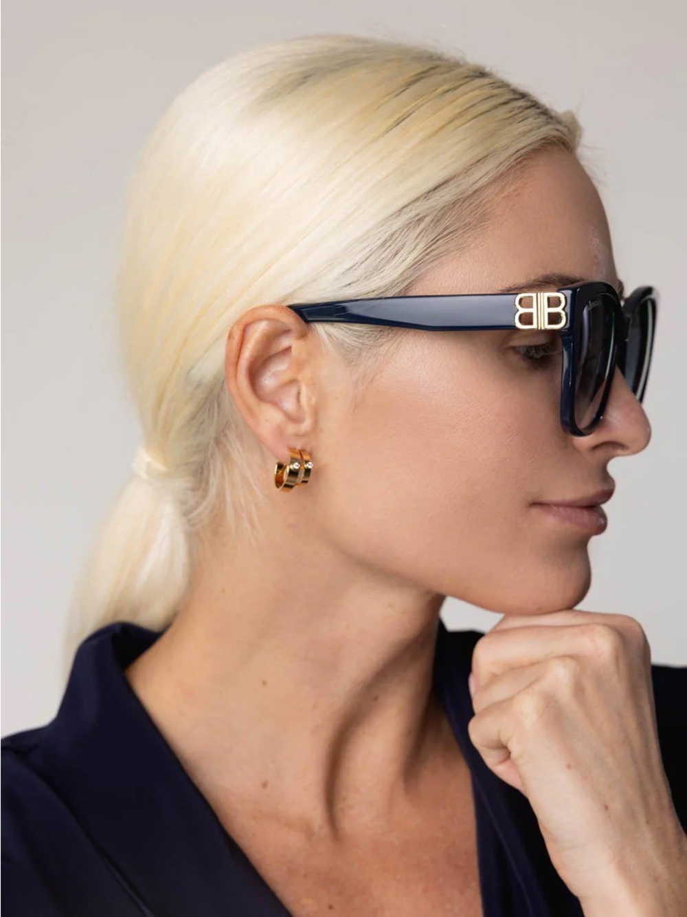 NWT Balenciaga NAVY Sunglasses with Gold BB Accent